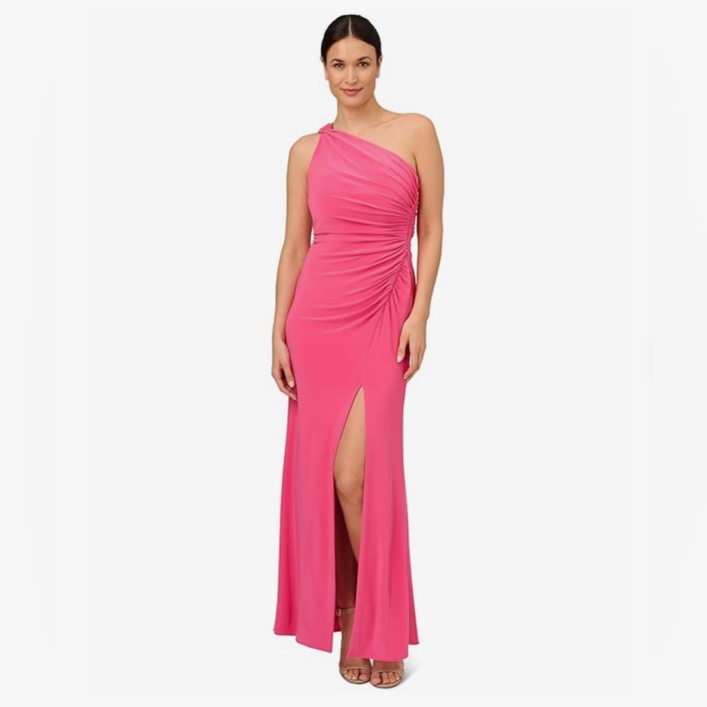 NWT Adrianna Papell Pink One Shoulder Jersey Gown Size 4